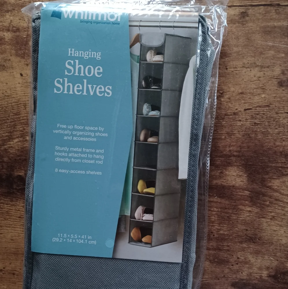 Whitmor Hanging Polypro Non-Woven Shoe Shelves Closet Organizer - 8 Section Grey